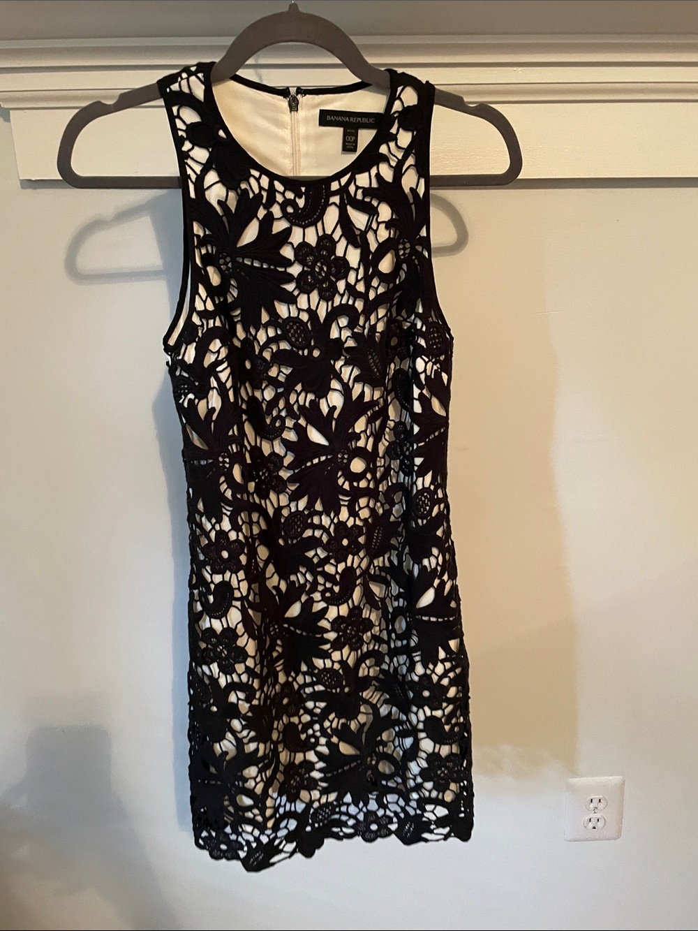 Banana Republic Black Floral Lace Mini Dress with Cream Underlay